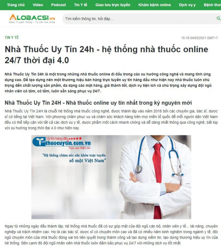 Hệ thống nhà thuốc online 24/7 thời đại 4.0