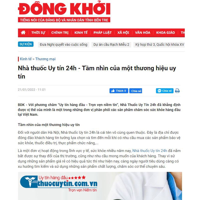 Báo Đồng Khởi nói về Nhà thuốc uy tín 24h