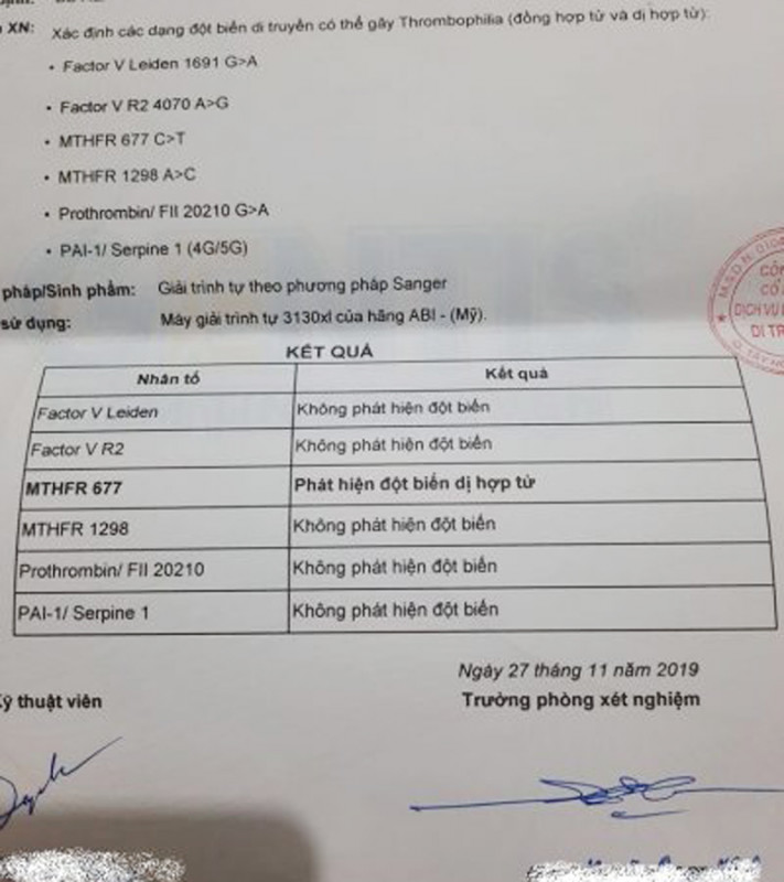 xét nghiệm Thrombophilia khi mang thai