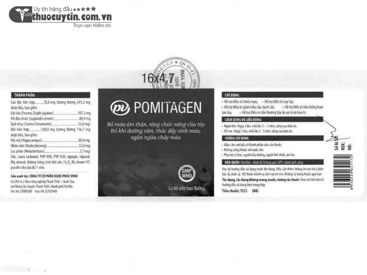 Hình ảnh bao bì sản phẩm Pomitagen phê duyệt bởi cục quản lý dược