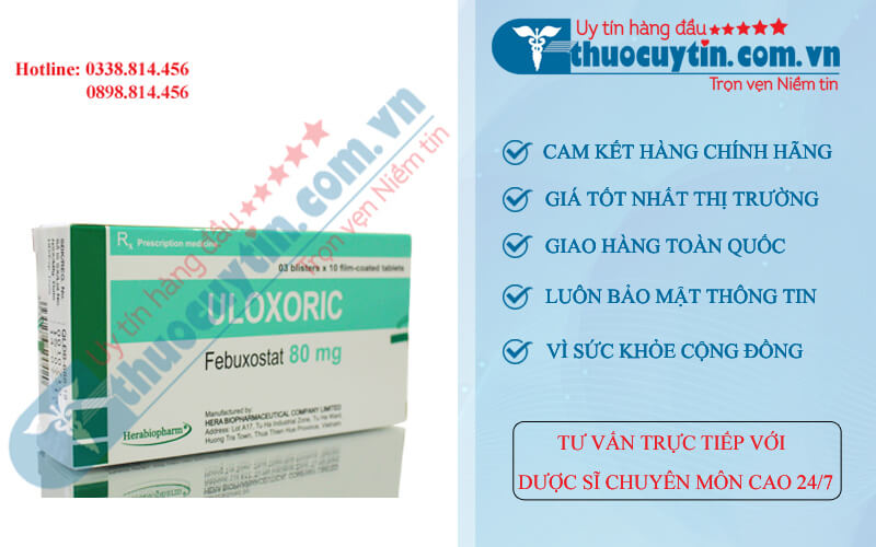 Thuốc Uloxoric chứa Febuxostat 80mg giúp hạ axit uric, hỗ trợ điều trị bệnh Gout