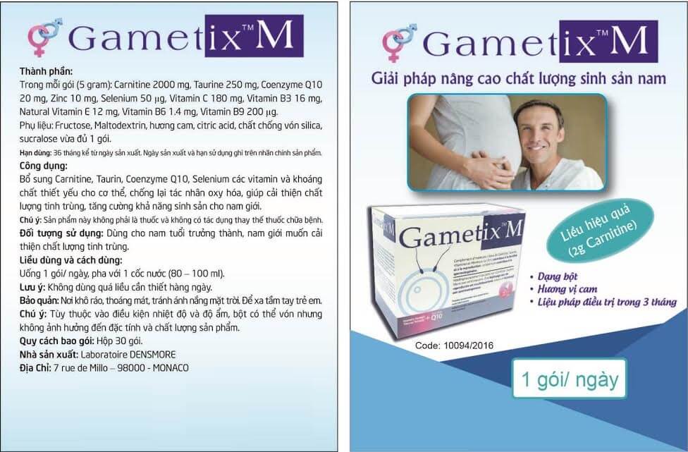 GAMETIX M TĂNG CƯỜNG CHẤT LƯỢNG TINH TRÙNG