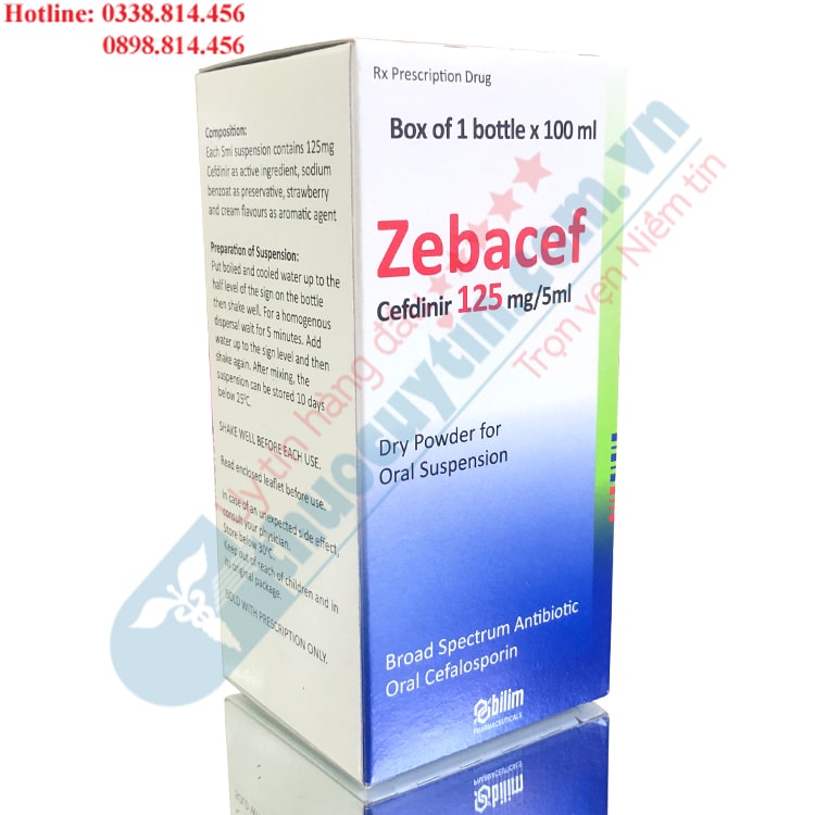 Thuốc Zebacef 125mg/5ml điều trị nhiễm khuẩn lọ 100ml