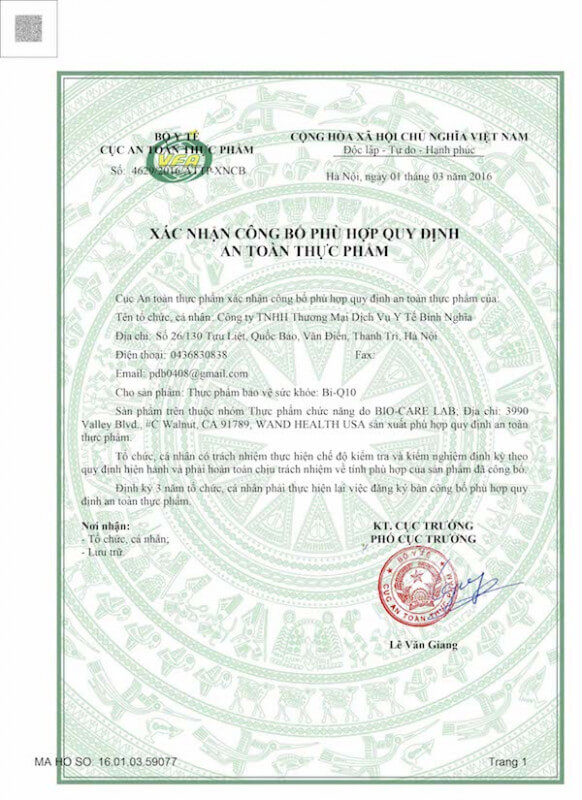 Giấy đăng ký của Bi-Q10